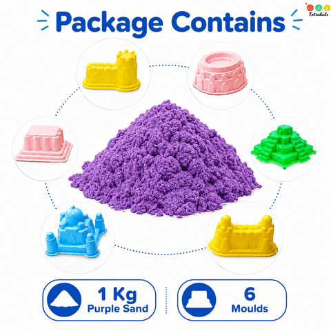 Purple Kinetic Sand 1Kg + 6 Mould Moulds – Sensory Play Kit