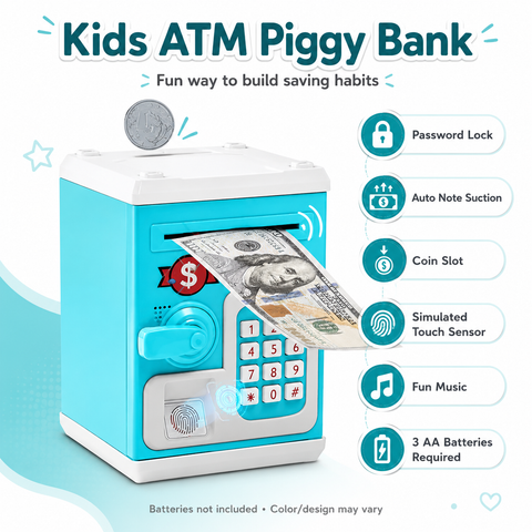ATM Money Bank - Blue | Learn to Save with Finger-print Enabled Piggy Bank