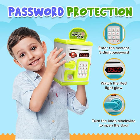 ATM Money Bank - Green  | Learn to Save with Finger-print Enabled Piggy Bank