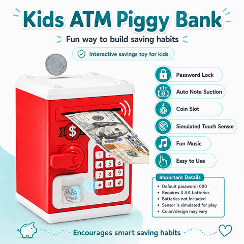 ATM Money Bank - Red | Learn to Save with Finger-print Enabled Piggy Bank