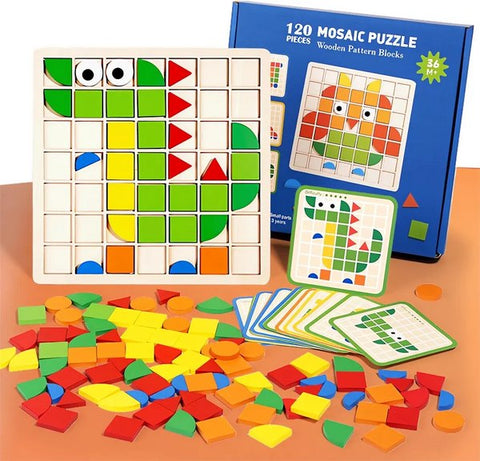 Wooden Mosaic Puzzle Pattern Blocks - EKT3282