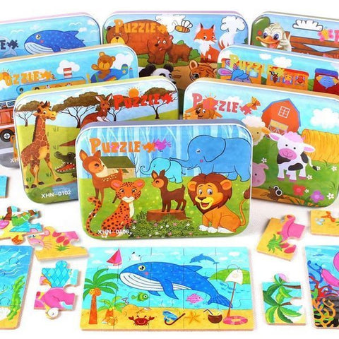 Wooden Jigsaw Puzzle With Tin Box 1 Pc Random Design Will Be Shipped - EKT3333