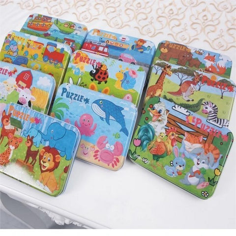 Wooden Jigsaw Puzzle With Tin Box 1 Pc Random Design Will Be Shipped - EKT3333