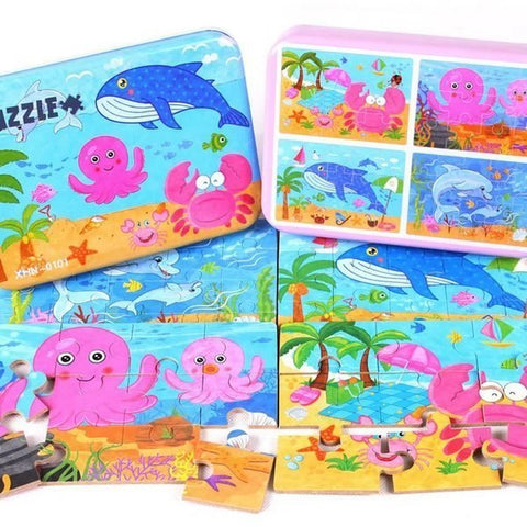 Wooden Jigsaw Puzzle With Tin Box 1 Pc Random Design Will Be Shipped - EKT3333