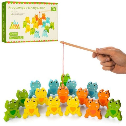 Wooden Frog Jenga Blocks With Fishing - EKT3360