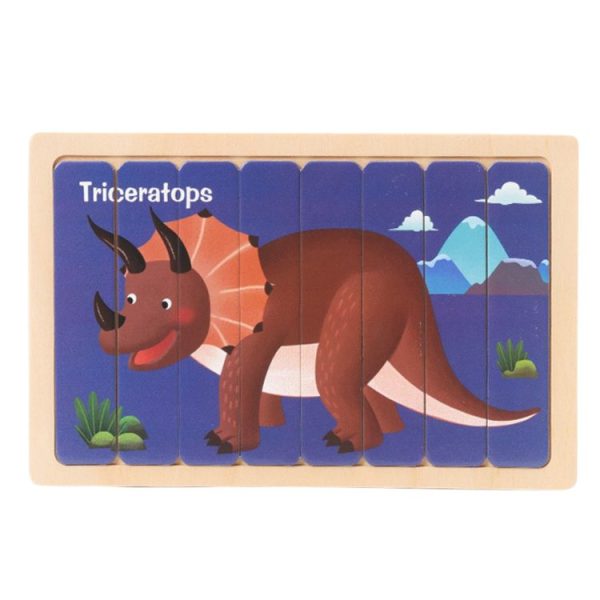 Wooden Double Sided 8Pc Stick Puzzle Dino - EKT3399