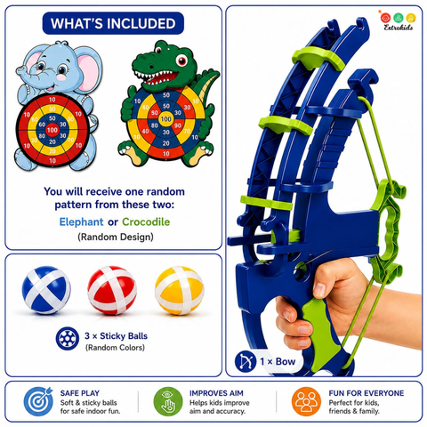 Kids Throw Ball Dartboard | 3 Sticky Balls | 1 Ball Launcher (One Random Design Shipped) - EKT3524