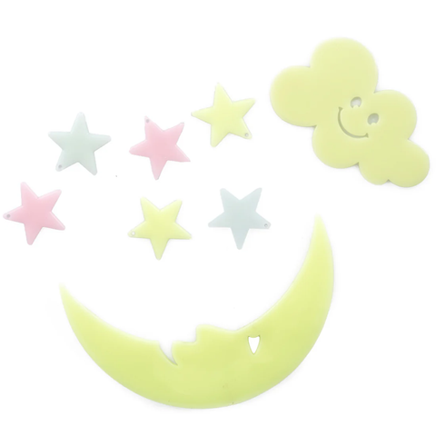 1 Set of Glow Dark Magic Smiling Moon, Stars and Cloud will be shipped - EKT3643