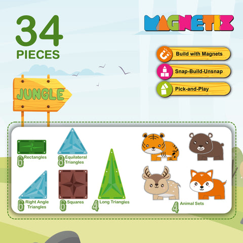 Magnetix Construction Set  Jungle Theme 34 Pieces - EKT3654