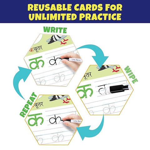 Write and Wipe Hindi Varnamala Jumbo Flash Cards | 32 Reusable Cards - EKT3725