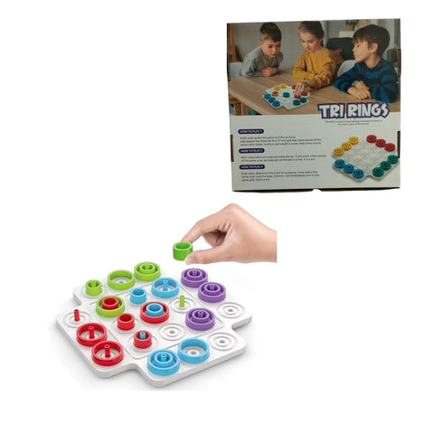 Brain Teasers Toy | Tri Rings | 3D Strategy Board Game with Colorful Rings - EKT3759