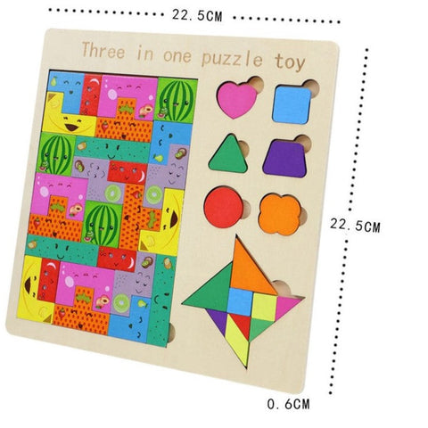 3 in 1 Puzzle with fruits,shapes & tangram - EKT3813