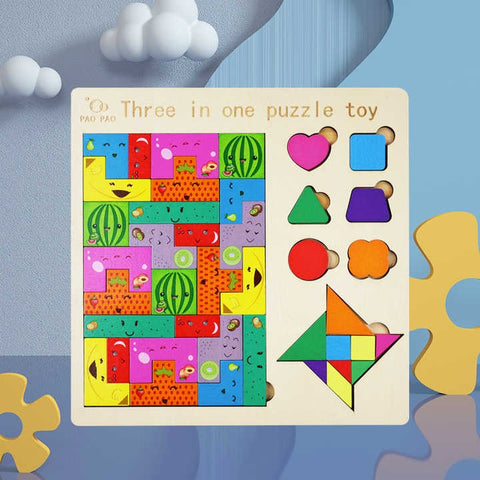 3 in 1 Puzzle with fruits,shapes & tangram - EKT3813