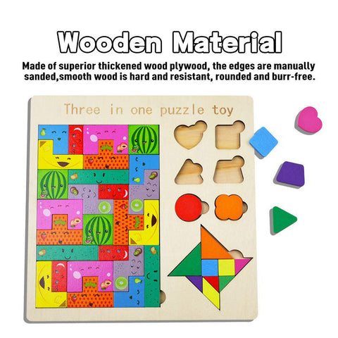 3 in 1 Puzzle with fruits,shapes & tangram - EKT3813