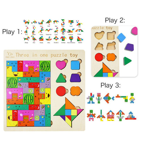 3 in 1 Puzzle with fruits,shapes & tangram - EKT3813