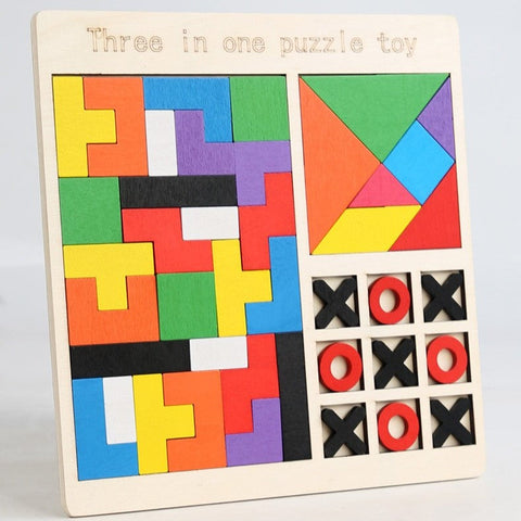 3 in 1 Puzzle Set Tangram, Xo & Intelligence Puzzle - EKT3814