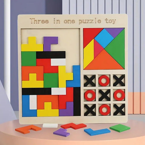 3 in 1 Puzzle Set Tangram, Xo & Intelligence Puzzle - EKT3814