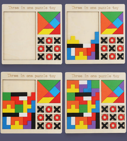3 in 1 Puzzle Set Tangram, Xo & Intelligence Puzzle - EKT3814