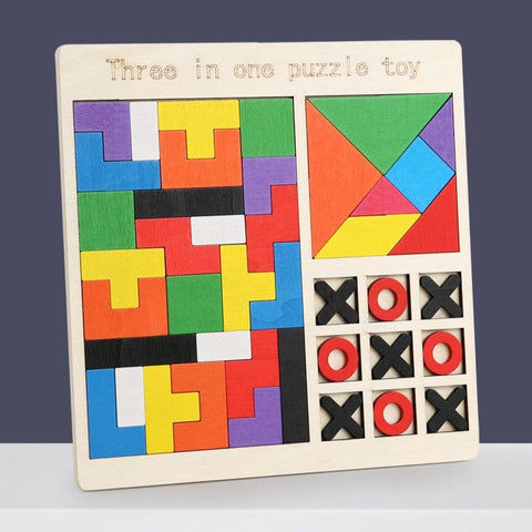 3 in 1 Puzzle Set Tangram, Xo & Intelligence Puzzle - EKT3814