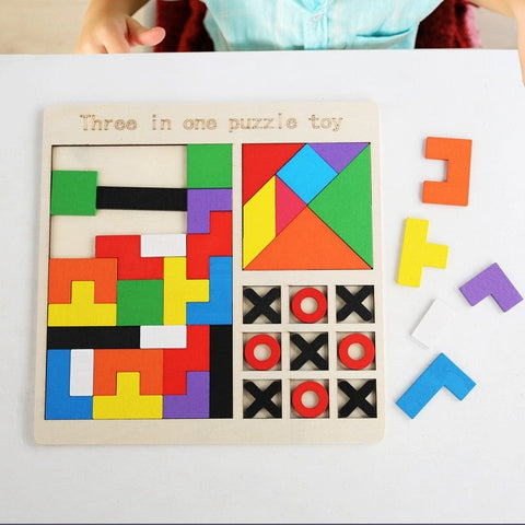 3 in 1 Puzzle Set Tangram, Xo & Intelligence Puzzle - EKT3814
