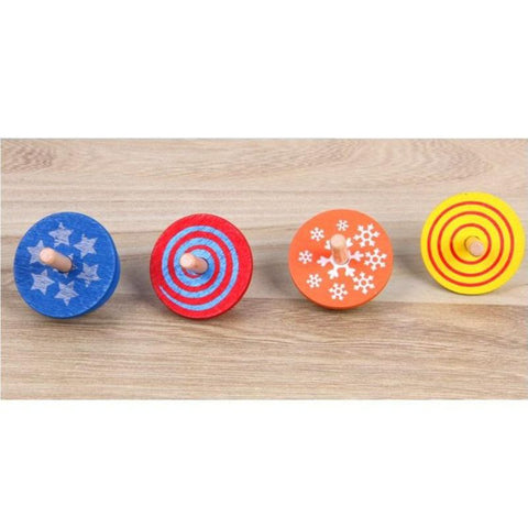 Wooden Colourful Mini Spinnig Top Pack of 4 - EKT3823