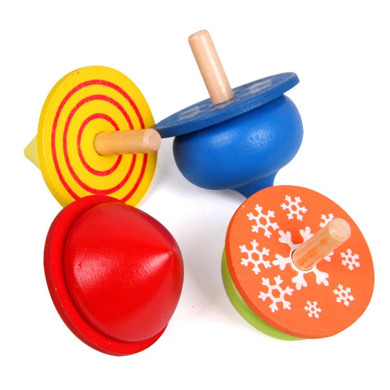 Wooden Colourful Mini Spinnig Top Pack of 4 - EKT3823