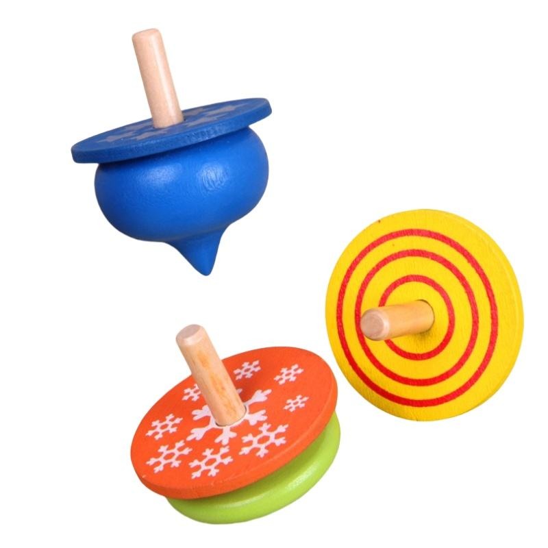 Wooden Colourful Mini Spinnig Top Pack of 4 - EKT3823