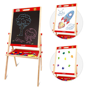 3-in-1 Wooden Easel Board for Kids | Black Surface, White Panel, Chalk Writing Display - EKT3824