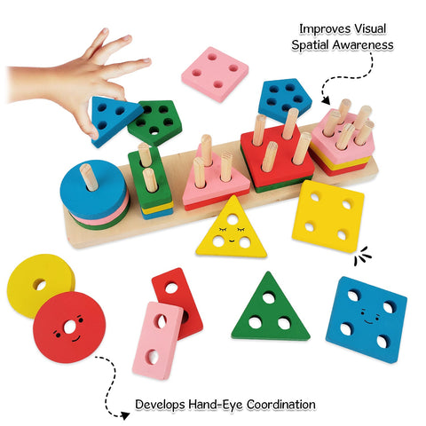 Wooden 5 in 1 Shape Sorter for Kids - EKT3826