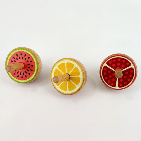 Wooden Mini Spin Top with Fruits 1pc Random Design Will Be Shipped - EKT3828