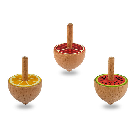 Wooden Mini Spin Top with Fruits 1pc Random Design Will Be Shipped - EKT3828