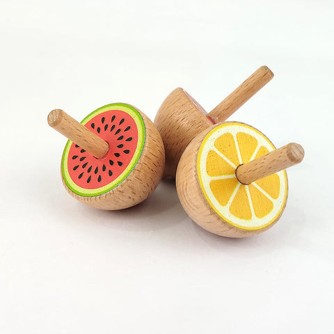 Wooden Mini Spin Top with Fruits 1pc Random Design Will Be Shipped - EKT3828