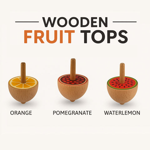 Wooden Mini Spin Top with Fruits 1pc Random Design Will Be Shipped - EKT3828