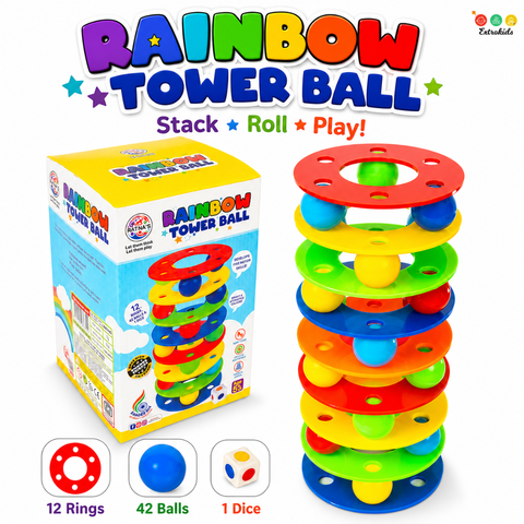Rainbow Tower Ball Set Of 12 Rings |ÊInteractive Toy - EKT3836