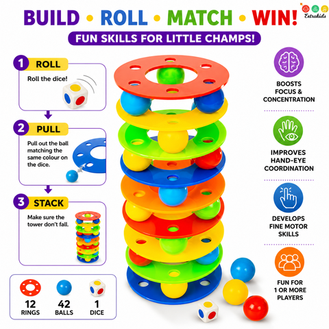 Rainbow Tower Ball Set Of 12 Rings |ÊInteractive Toy - EKT3836