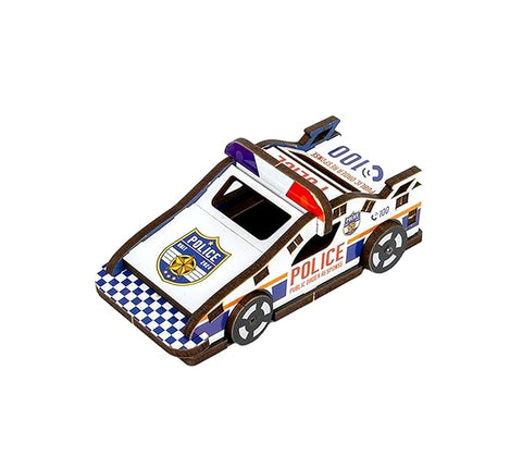 Make And Play Police Patrol Car Mdf Wooden Model Making Toy Vehicle Diy Kit For Kids - EKT3907