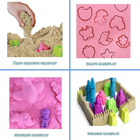 Magic Kinetic Sand Kit – Blue, Purple, Pink ( Each 500g) & 6 Moulds
