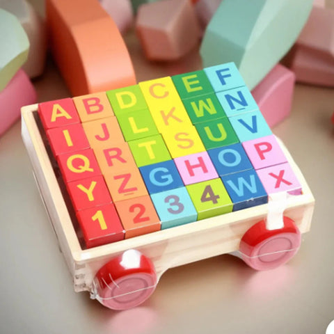 Educational Wooden Puzzle Alphabet Trolley 30 Cubes - EKT3976