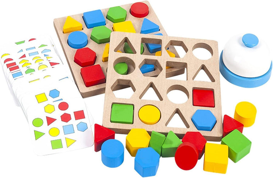 Wooden Sorting Puzzle Board Game With Cards And Bell - EKT3985