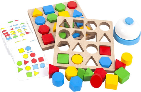 Wooden Sorting Puzzle Board Game With Cards And Bell - EKT3985