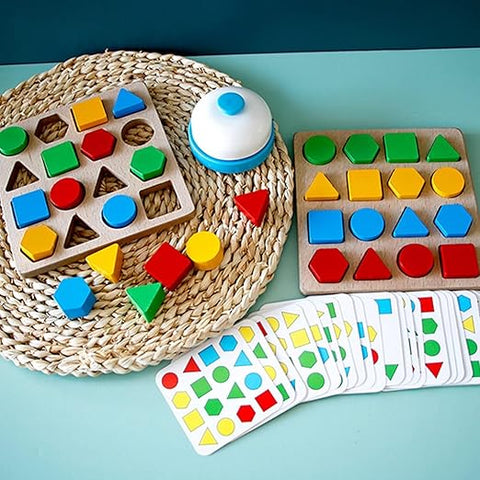 Wooden Sorting Puzzle Board Game With Cards And Bell - EKT3985