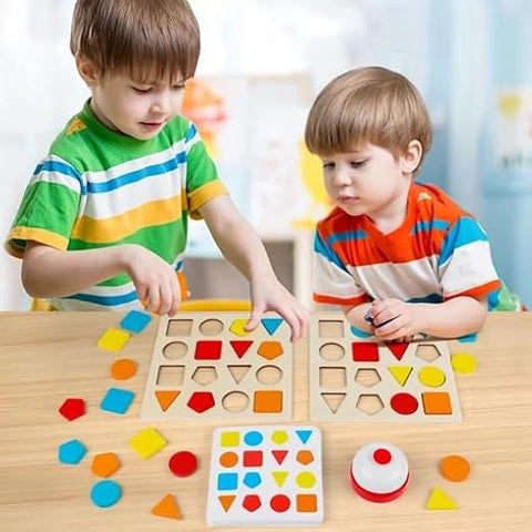 Wooden Sorting Puzzle Board Game With Cards And Bell - EKT3985
