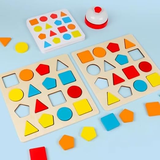 Wooden Sorting Puzzle Board Game With Cards And Bell - EKT3985