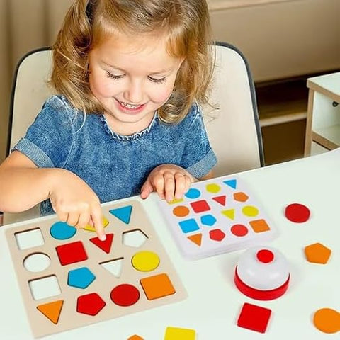 Wooden Sorting Puzzle Board Game With Cards And Bell - EKT3985