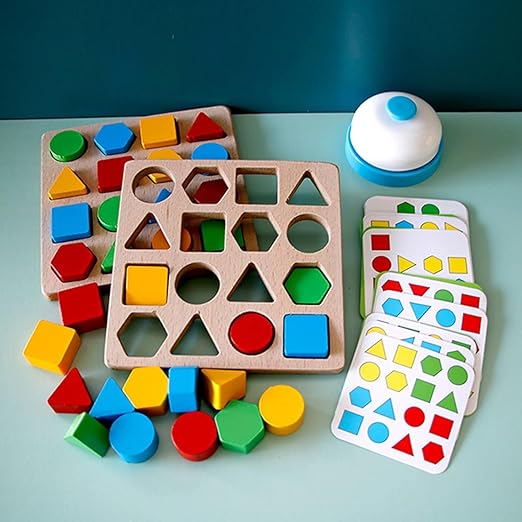Wooden Sorting Puzzle Board Game With Cards And Bell - EKT3985