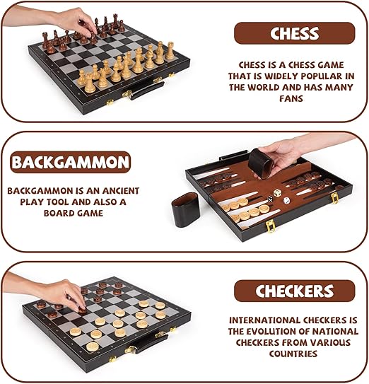 3 In 1 Wooden Magnetic Chess And Checkers Backgammon Board 24 X 24 Cm - EKT3993