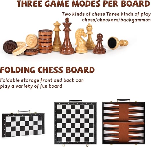 3 In 1 Wooden Magnetic Chess And Checkers Backgammon Board 24 X 24 Cm - EKT3993