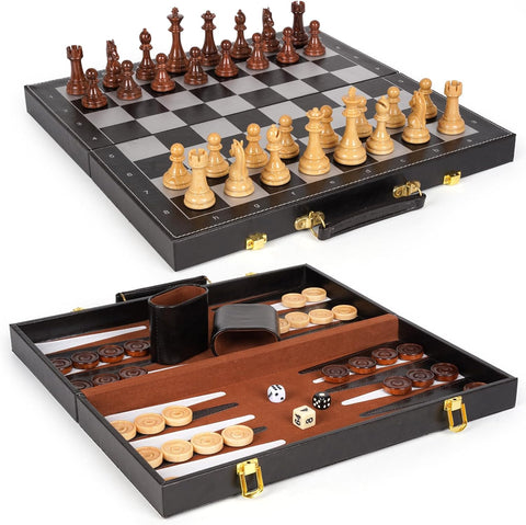 3 In 1 Wooden Magnetic Chess And Checkers Backgammon Board 24 X 24 Cm - EKT3993