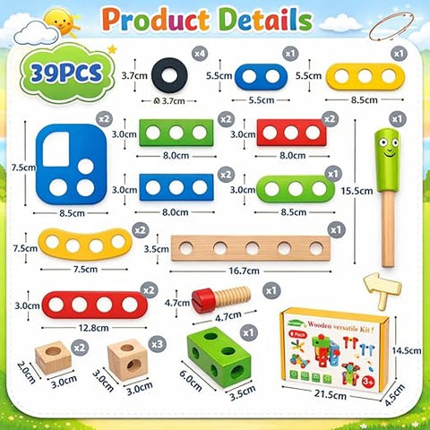 Wooden Tool Set For Kids 39 Pcs - EKT3995