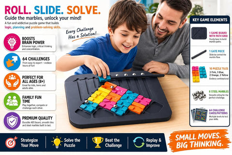 Marble Puzzle Board Game With 64 Challenges - EKT4039